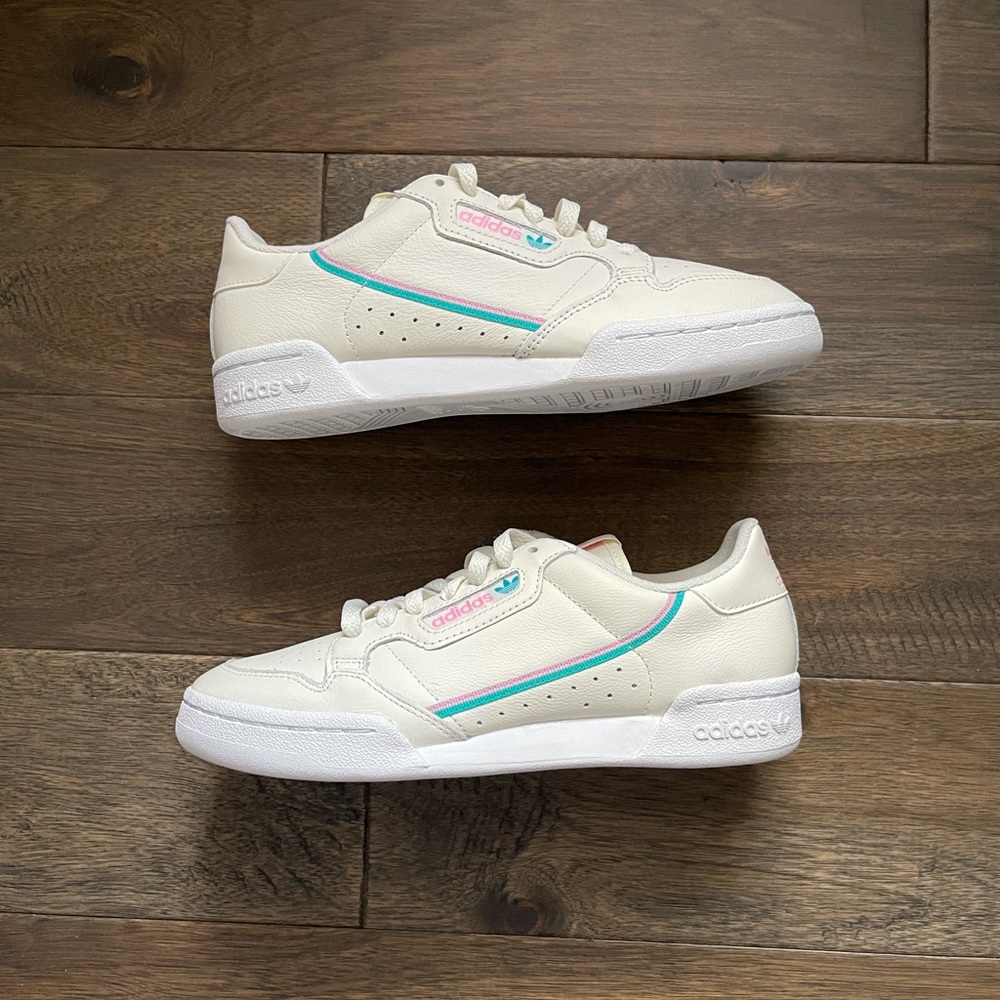 Adidas Continental 80 ‘Off White Pink Aqua.’ Mens 7. Brand New
